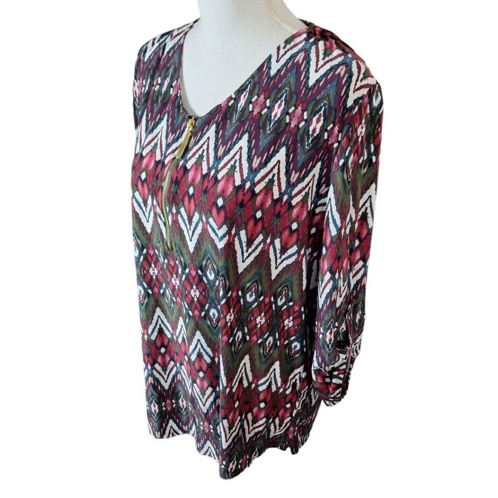 Tacera Blouse Zipper Front Lightweight Sheer‎ Womens XL Half Sleeve
